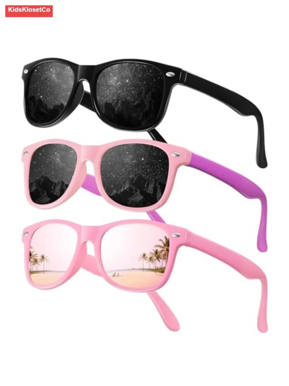 Polarized Kids Sunglasses 3 Pack Flexible TPEE Frame UV Protection